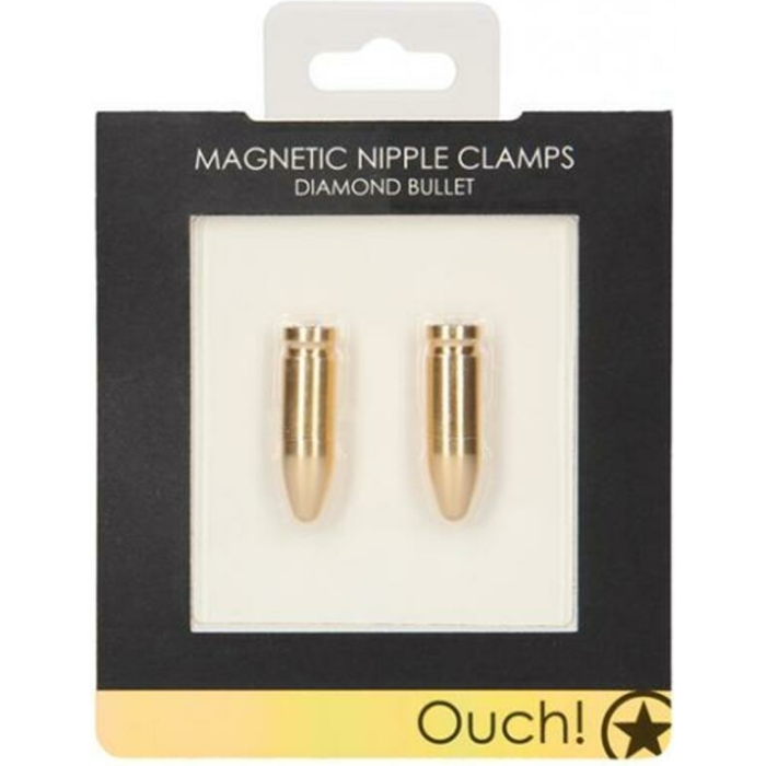 Ouch Magnetic Nipple Clamps - Diamond Bullet - Gold - Image 1