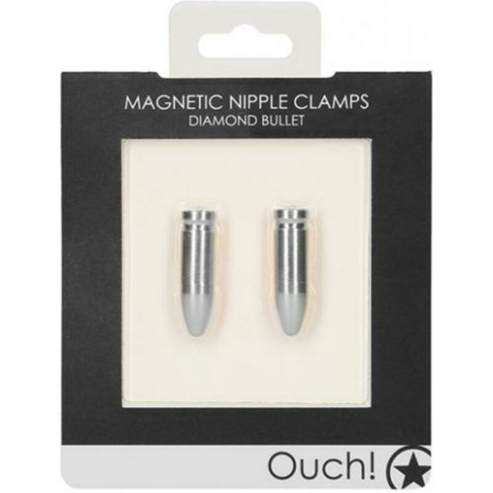 Ouch Magnetic Nipple Clamps - Diamond Bullet - Silver - Image 1