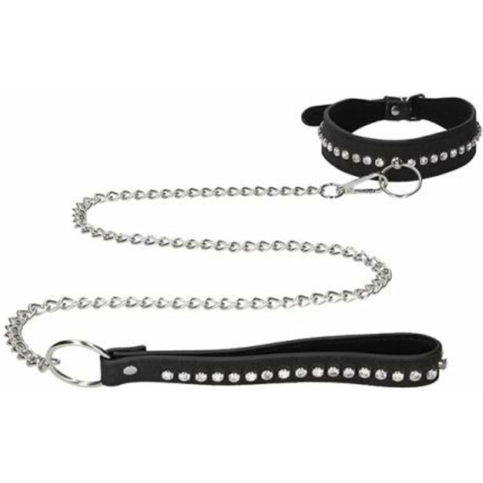 Ouch Diamond Studded Collar With Leash - Black - Image 1