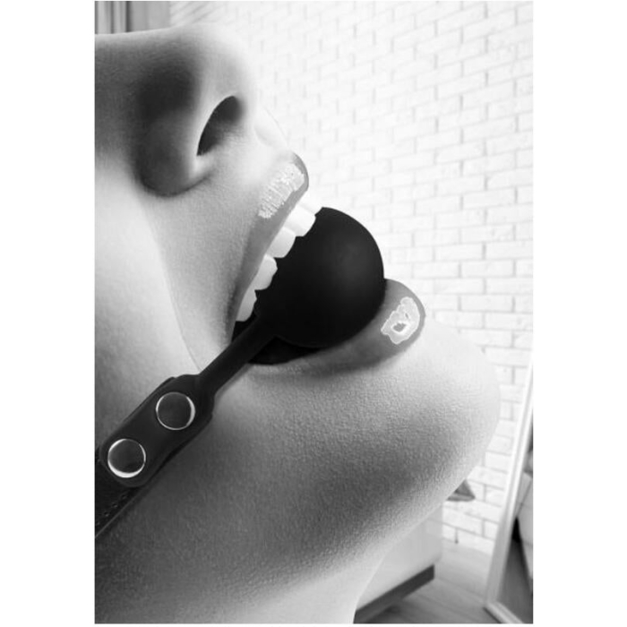 Ouch! Black & White Silicone Ball Gag With Adjustable Bonded Leather Straps Black - Image 1