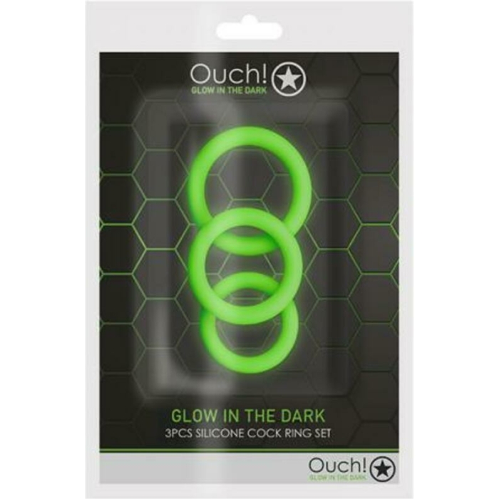 Ouch Cock Ring Set 3pc Gitd - Image 1
