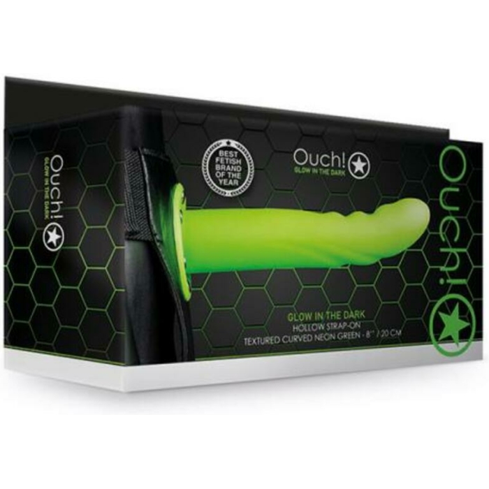 Ouch! Textured Curved Hollow Strap-on 8 In. G.i.t.d. - Image 1