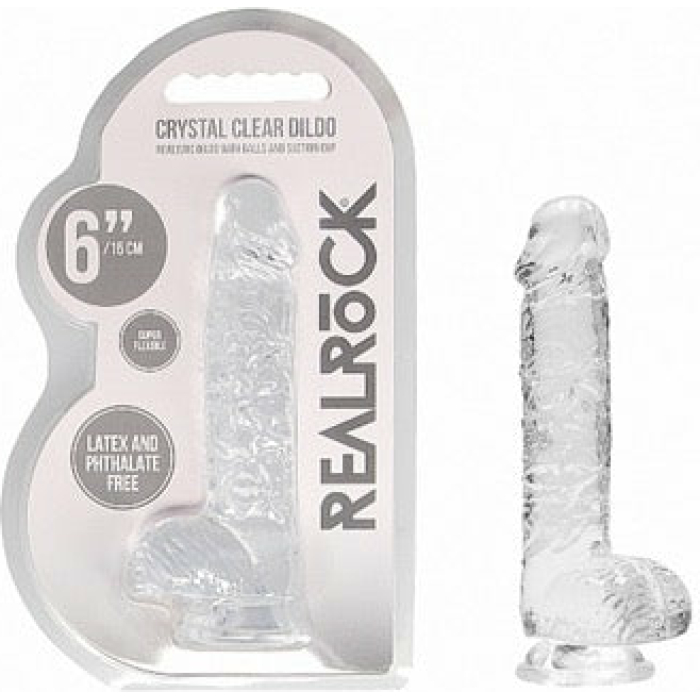 Shots RealRock Realistic Crystal Clear 6 Dildo w/Balls -  Transparent Clear - Image 1