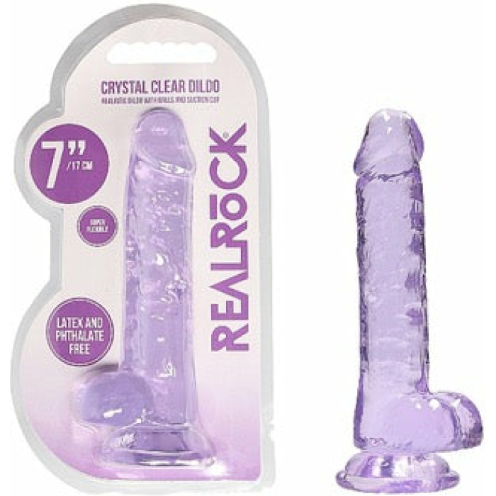 Shots RealRock Realistic Crystal Clear 7 Dildo w/Balls - Purple - Image 1