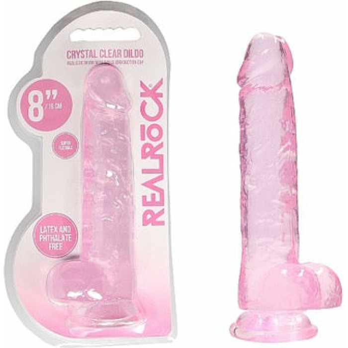Shots RealRock Realistic Crystal Clear 8 Dildo w/Balls - Pink - Image 1