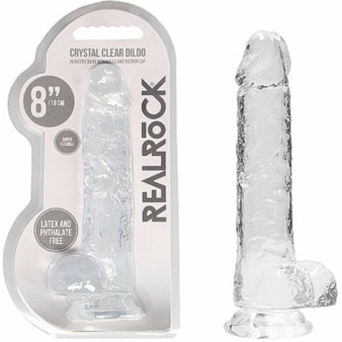 Shots RealRock Realistic Crystal Clear 8 Dildo w/Balls - Transparent Clear - Image 1