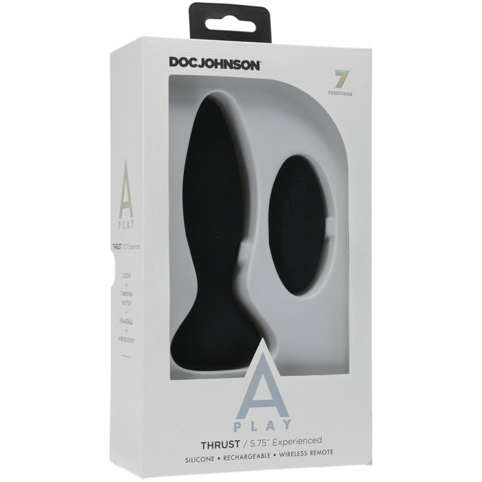 A Play Thrust Experienced Rechargeable Silicone Anal Plug w/Remote - Black - Image 1