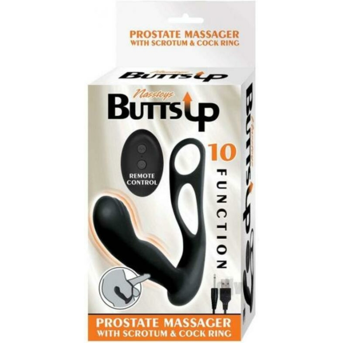 Butts Up Prostate Massager With Scrotum & Cock Ring Black - Image 1