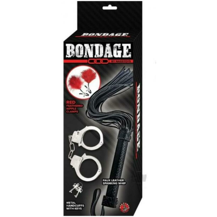 Bondage By Nasstoys Whip, Feather And Cuffs Red - Image 1
