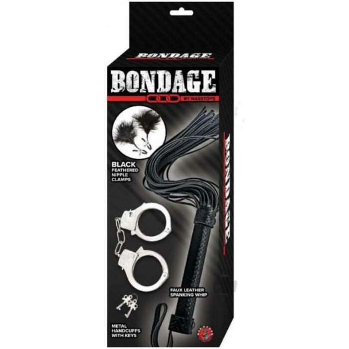Bondage By Nasstoys Whip, Feather And Cuffs Black - Image 1