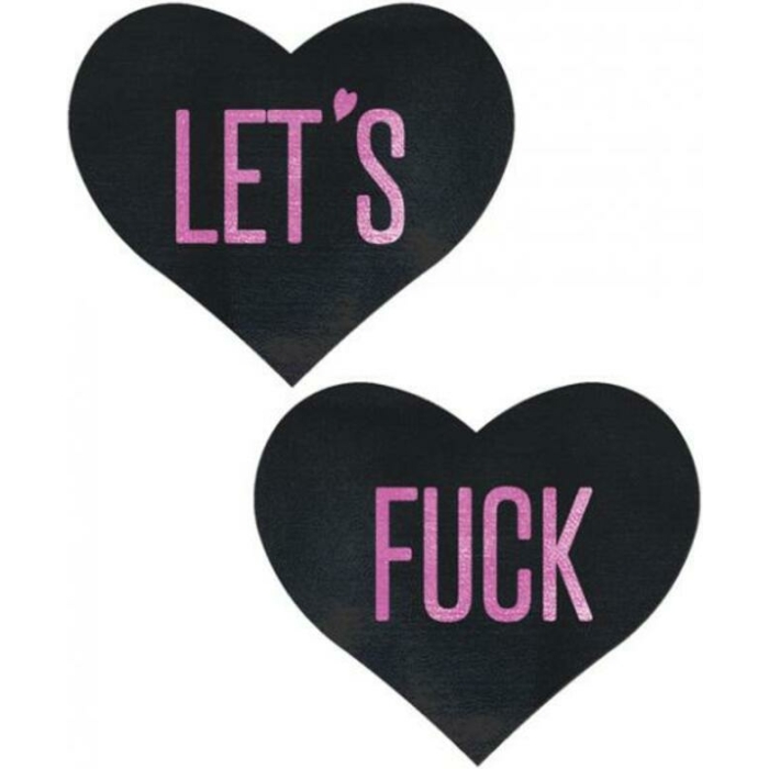 Pastease Let's F*ck Hearts Black O/S Pasties - Image 1