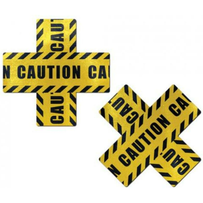 Pastease Caution Cross X Black Yellow Pasties O/S - Image 1