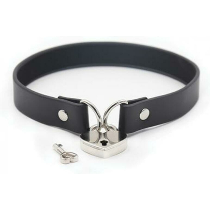 Plesur Pvc Collar W/heart Lock - Black - Image 1