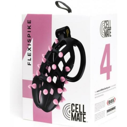 Sport Fucker Cellmate Flexispike Chastity Cage - Size 4 Black/pink