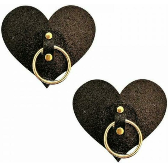 Neva Nude After Midnight Black Glitter Gold Hoop I Heart U Nipple Cover Pasties - Image 1