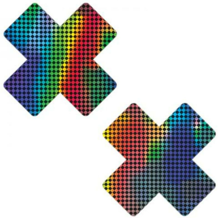 Neva Nude Talladega Trippin' Super Holographic Checkered X Nipple Pasties - Image 1