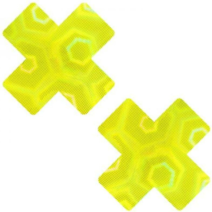Neva Nude Yellow Nuclear Nightmare Trippy Uv 3d Holographic X Nipple Pasties - Image 1