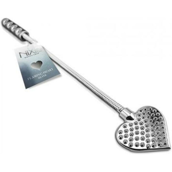 Nixie Metal Riding Crop Flaming Heart - Image 1