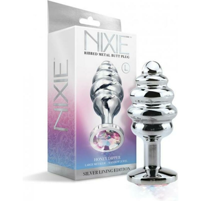 Nixie Ribbed Metal Butt Plug Honey Dipper Large - Image 1