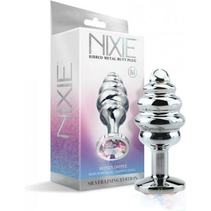 Nixie Ribbed Metal Butt Plug Honey Dipper Medium - Image 1