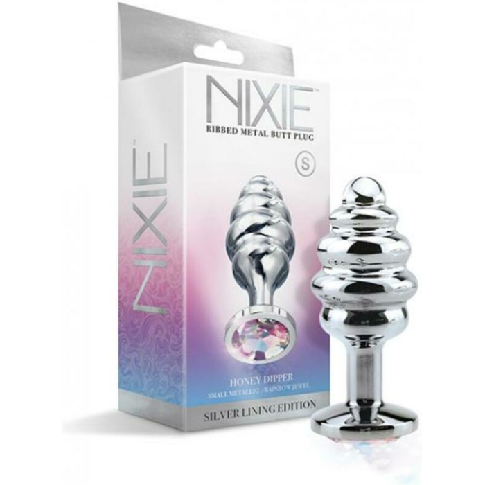 Nixie Ribbed Metal Butt Plug Honey Dipper Small - Image 1