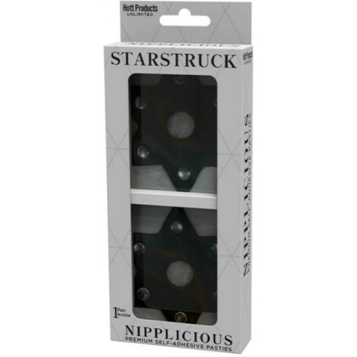 Nipplicious Starstruck Star-shaped Leather Pasties With Studs & Nipple Hole Black - Image 1