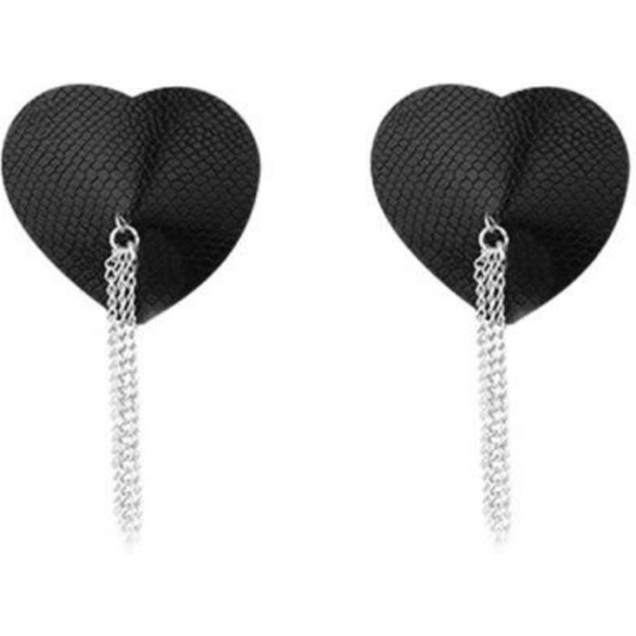 Nipplicious Dominatrix Leather Collar & Pasties With Chain Black - Image 1