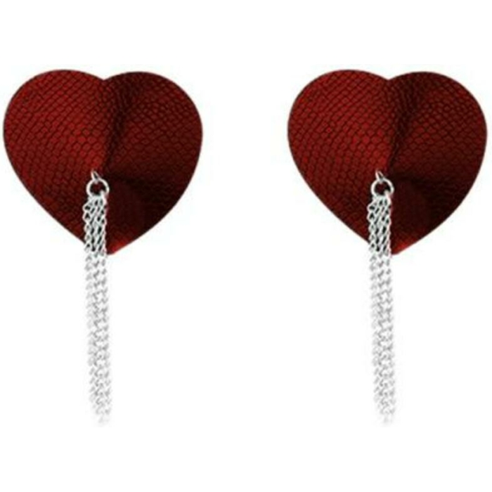 Nipplicious Dominatrix Leather Collar & Pasties With Chain Red - Image 1