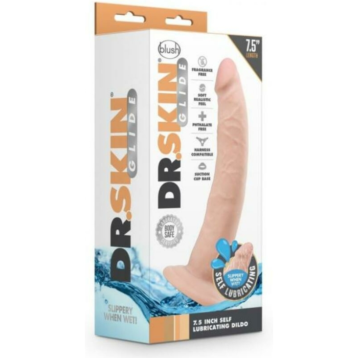 Dr. Skin Glide 7.5" Self-lubricating Dildo Vanilla - Image 1