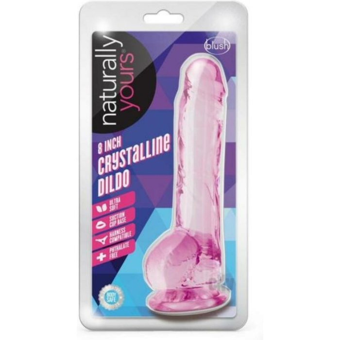Naturally Yours Crystalline Dildo 8 In. Rose - Image 1