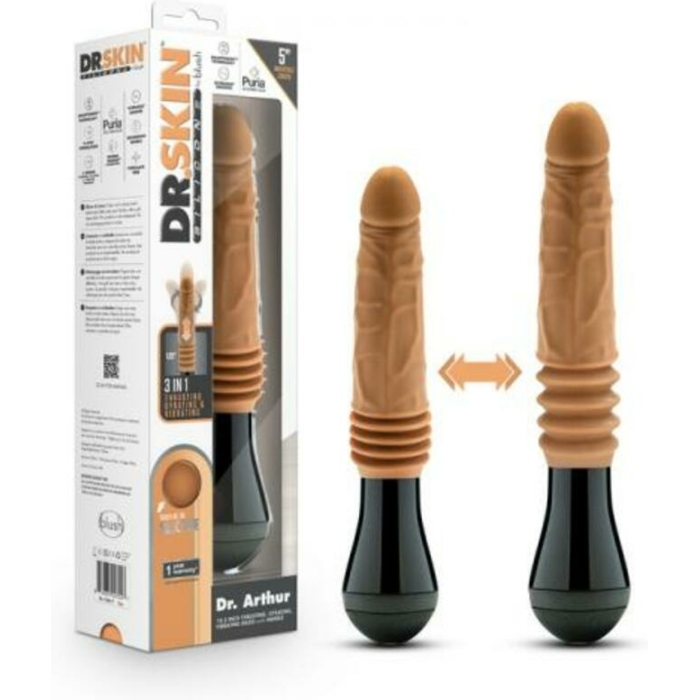 Dr. Skin Silicone Dr. Arthur Thrusting Gyrating Vibrating Dildo Tan - Image 1