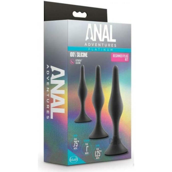 Anal Adventures Platinum Silicone Beginner Plug 3-piece Kit Black - Image 1
