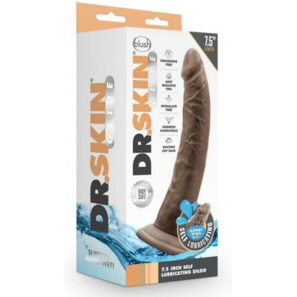 Dr. Skin Glide Self-lubricating Dildo 7.5 In. Chocolate