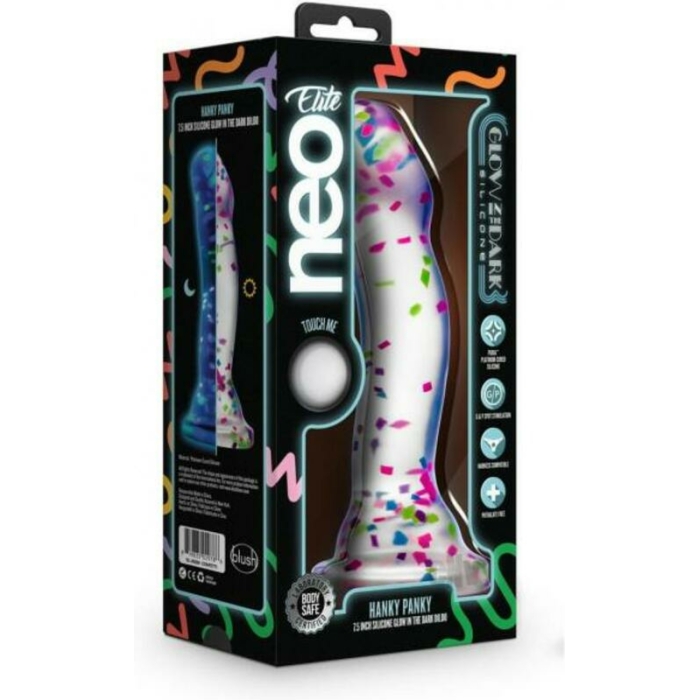 Neo Elite Hanky Panky 7.5 In. Glow-in-the-dark Silicone Confetti Dildo - Image 1