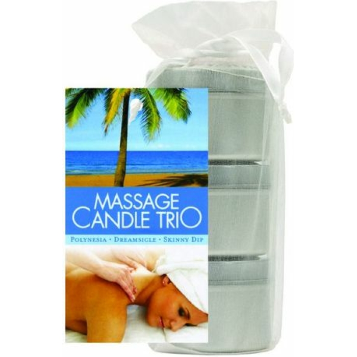 Earthly body massage candle trio gift bag - 2 oz skinny dip, dreamsicle, and polynesia - Image 1