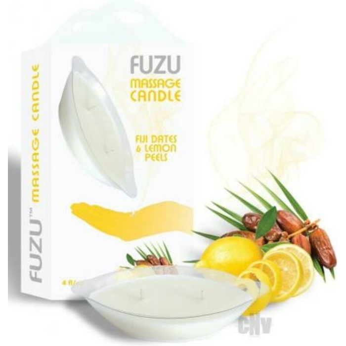 Fuzu Massage Candle Fiji Dates & Lemon Peel White 4 Oz. - Image 1