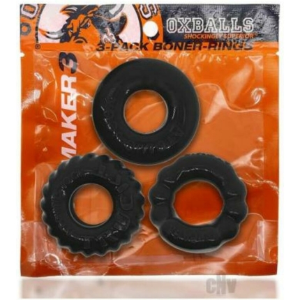 Oxballs Bonemaker 3-pack Boner Cockring Kit Flextpr Black