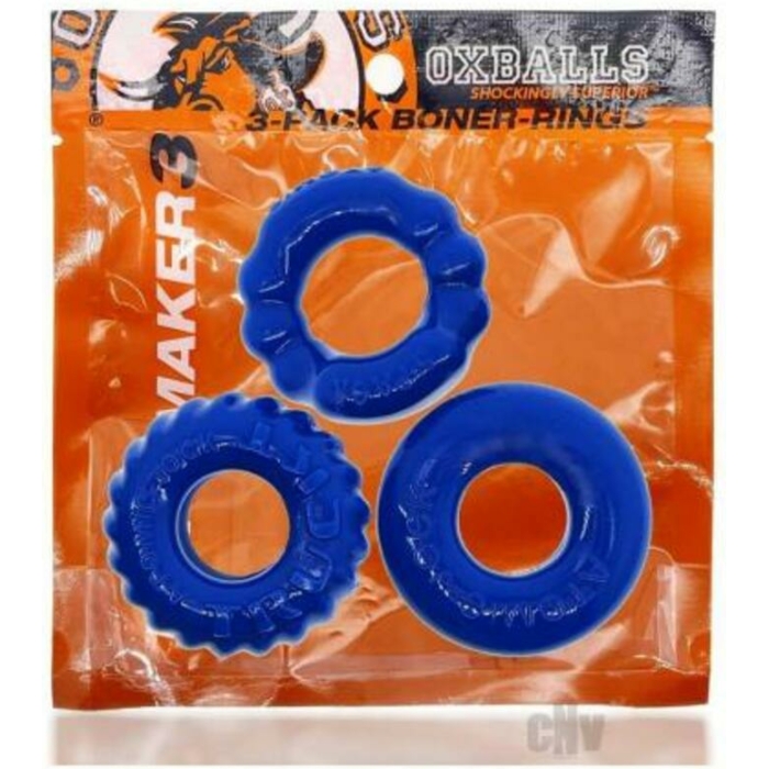 Oxballs Bonemaker 3-pack Boner Cockring Kit Flextpr Pool Blue - Image 1