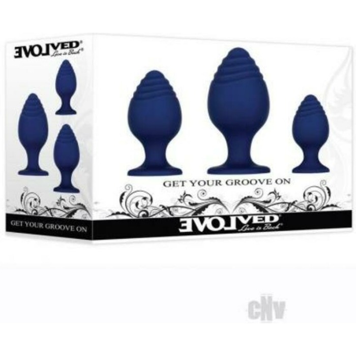 Evolved Get Your Groove On Butt Plug Set Of 3 Silicone Blue - Image 1