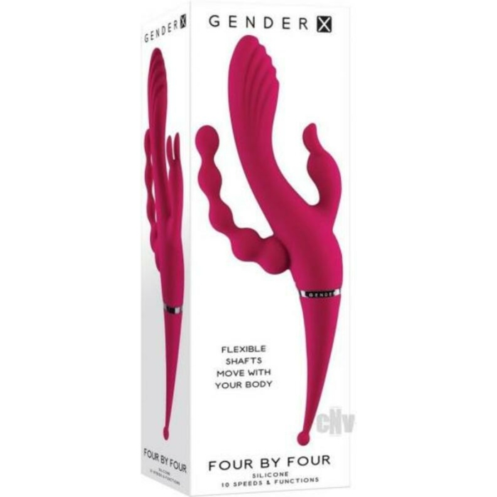 Gender X Four By Four Multi Stimulator Burgundy - Image 1