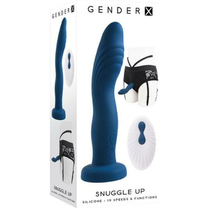 Gender X Snuggle Up Vibrator And Strap-on Harness Blue - Image 1