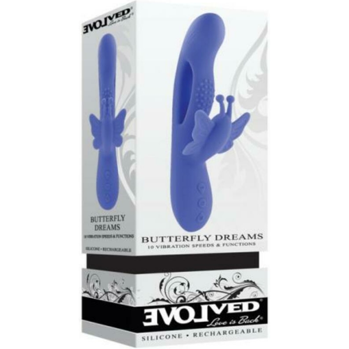 Evolved Butterfly Dreams Rechargeable Dual Stim Vibe Silicone Blue - Image 1