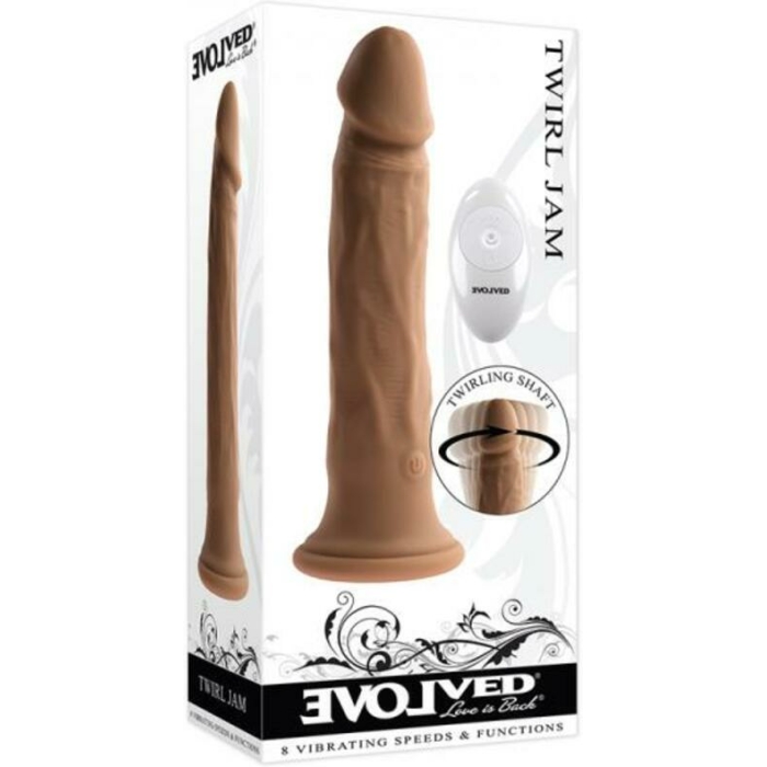 Evolved Twirl Jam Rechargeable Remote-controlled Vibrating Twirling 9 In. Silicone Dildo Dark - Image 1