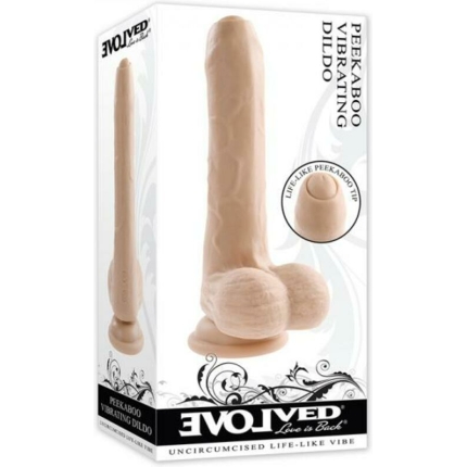 Evolved Peek A Boo Rechargeable Vibrating 8 In. Silicone Uncircumcised Dildo With Power Boost Light