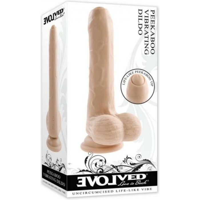Evolved Peek A Boo Rechargeable Vibrating 8 In. Silicone Uncircumcised Dildo With Power Boost Light - Image 1