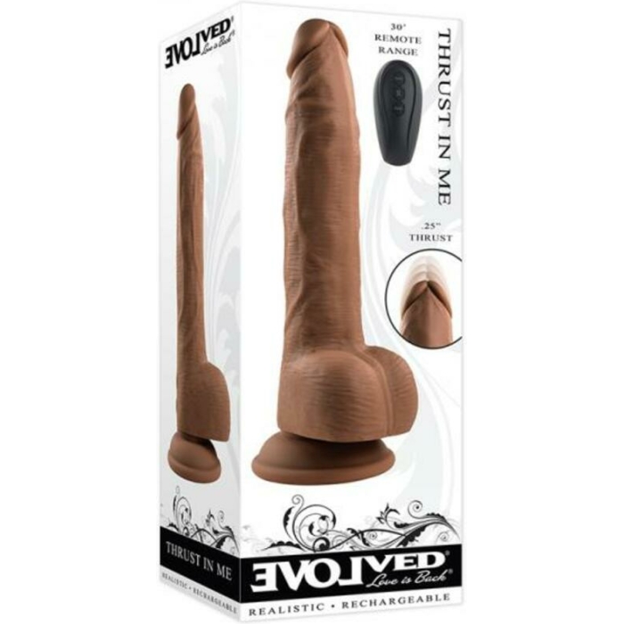 Evolved Thrust In Me Rechargeable Remote Controlled Thrusting Vibrating 9.25 In. Silicone Dildo Dark - Image 1