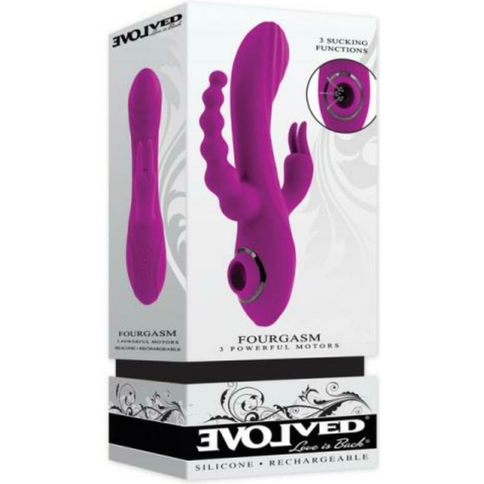 Evolved Fourgasm Rechargeable Triple Stim Vibe With Suction Silicone Purple - Image 1