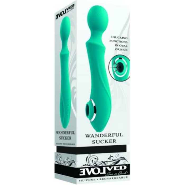 Evolved Wanderful Sucker Rechargeable Wand With Suction Silicone Teal - Image 1
