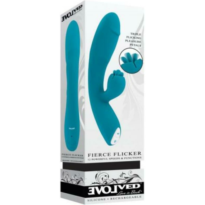 Evolved Fierce Flicker Rechargeable Dual Stim Vibe Silicone Teal - Image 1