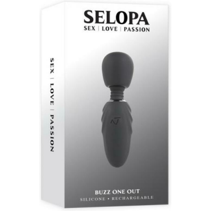 Selopa Buzz One Out Rechargeable Silicone Mini Wand Vibrator Black - Image 1